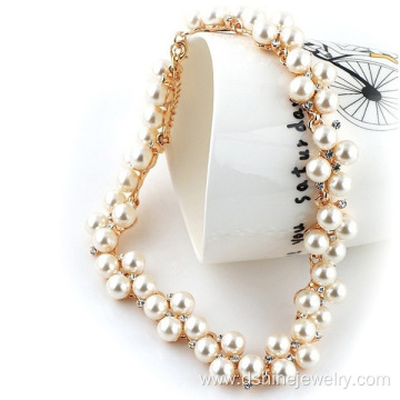 Handmade Chain Full Rhinestones Bride Pearl Necklace Jewelry